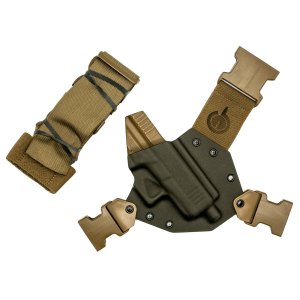 GunfightersINC KN-G43X-040221 Kenai Chest Holster, Glock 43X, Gray/Coyote