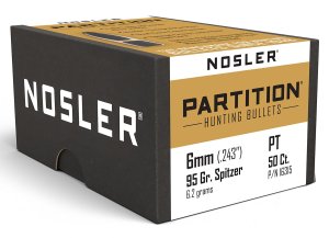 Nosler Partition 6mm .243 95gr Spitzer Point Bullets 50pk 16315