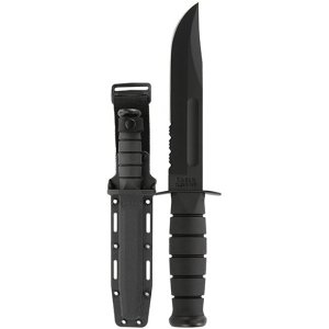 Ka-Bar 1214 Fighting/Utility 7" Fixed Clip Point Serrated Black 1095 Cro-Van Blade Black Kraton G Handle Includes Sheath