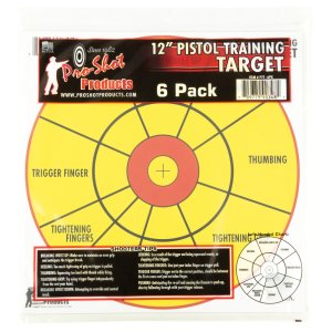 Pro-Shot PTT6PK Pistol Training 12" Diagnostic Bullseye Hanging Paper Yellow/Red Impact Enhancement 6 Pack