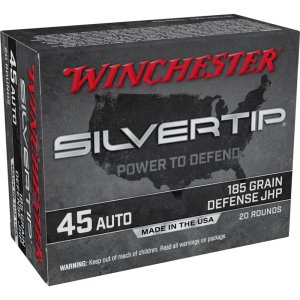 Winchester Ammo W45AST Silvertip Defense 45 ACP 185 gr Jacket Hollow Point 20 Per Box