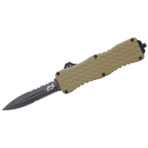 Schrade Uproar Knife - D/A OTF, 3" Serrated Dagger D2 Steel Blade, FDE Aluminum Handle, 3.3oz