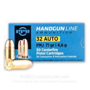 PPU 32 Auto 71gr FMJ 50rd Box - 20 Boxes Per Case