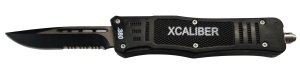 Xcaliber 380 ACP Medium OTF Knife 3.25in Part Serrated Black 440C SS