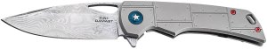 Boker 01BO910DAM P-51 Damast 3.35" Drop Point Plain Silver Acid Etch Da...