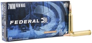 Federal 7RB Power-Shok Hunting 7mm Rem Mag 175 gr Jacketed Soft Point (JSP) Ammo - 20 Rounds per Box/ 10 Boxes per Case