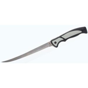 Old Timer Trail Boss Fillet Knife, 7.5in Stainless Steel Blade, Full Tang, TPE Handle, Black-Grey, Molded Sheath Included