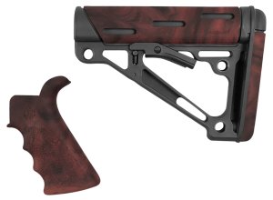 Hogue 15456 OverMolded Collapsible Buttstock Black/Red Lava for AR-15 M16