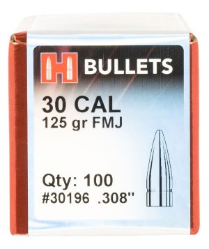 Hornady 30196 FMJ 30 Cal .308 125gr Bullets 100/Box