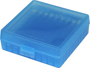 MTM Case-Gard P-100 Flip Top Ammo Box .22LR/.25ACP 100 Rounds Clear Blue