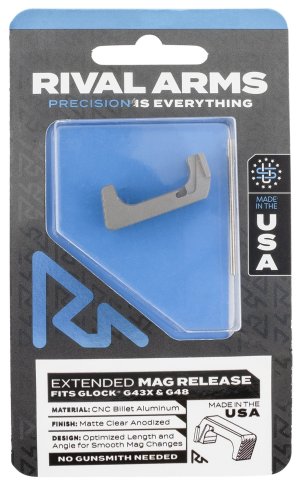 Rival Arms Magazine Release Extended Silver Aluminum for Glock 43X/48