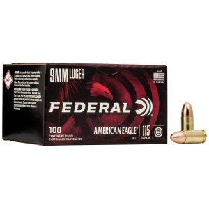 Federal AE9DP100 American Eagle Handgun 9mm Luger 115 gr Full Metal Jacket (FMJ) 100 Rounds Box