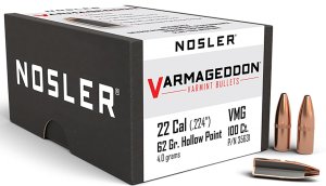 Nosler Varmageddon Varmint 22 Cal .224 62 gr Flat Base Hollow Point (FBHP) 100 Per Box