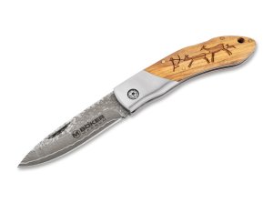 Böker Caveman Damascus Pocket Knife Hand-Forged Damascus Steel