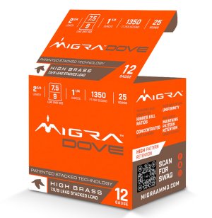 Migra Ammunitions M12UD75-9 Dove 12Gauge 2 3/4" 1 1/4oz 7.5/9Shot 25...