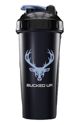 Bucked Up 28oz Shaker Bottle Black Blue BPA Free Dishwasher Safe
