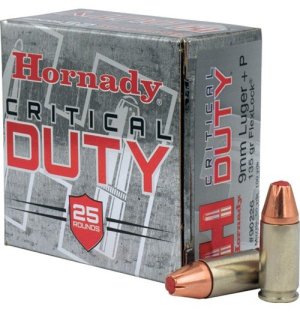 Hornady CRITICAL DUTY 9MM+P 135 GR HOLLOW POINT AMMO PERSONAL DEFENSE HP 9