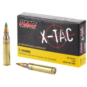 PMC 556K X-TAC 5.56 NATO 62GR FMJ BT Green Tip, 20 Rounds, Brass Casing