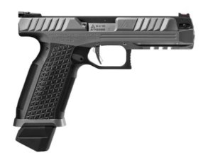 Laugo Arms, Alien Creator Evolution 9mm Full Kit. Black DLC & Gray Anodized Finish, Standard Fiber Optic Iron Sight Top Rail & Optic Top Rail with Laugo Red Dot Sight, Elornis Holster and Adjustable Mounting System, Magwell, 3 - 17rd Mags & Hard Case.