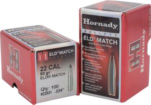 Hornady ELD Match 22 Cal .224 80 Gr 100/Box 22831
