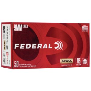 Federal WM5199 9mm Luger 115 Grain FMJ 50 Rounds Brass Casing