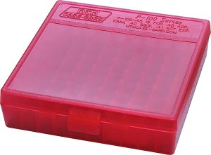 MTM Ammunition Box 100 Round Flip-Top 40 10mm 45 ACP Clear Red P-100-45-29