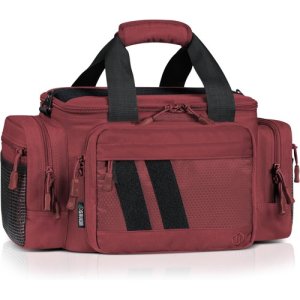 SAVIOR RA-3GUN-WS-RD Specialist Series Semi Hard Molded EVA Foam Range Bag [2.0 Updated Model] , w/ 3x Individual Pistol Sleeves & ID Velcro Patches, Adjustable Center Divider, Oversize Shoulder Pad, Sedona Red