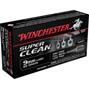 Winchester W9MMLF 9mm Luger 95gr Lead Free FMJ 50 Rounds Brass Casing