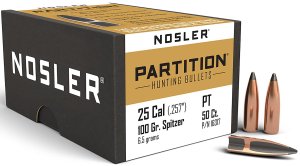 Nosler Partition Hunting 16317 25 Cal .257 100 gr Spitzer 50 Box