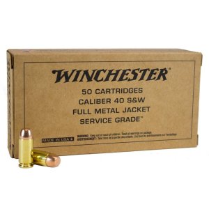 Winchester Ammo SG40W Service Grade Target 40 S&W 165 gr Full Metal Jacket Flat Nose (FMJFN) 50 Per Box/ 10 Cs