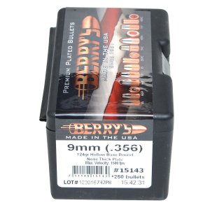 Berry's 15143 9mm 124gr Hollow Base Round Nose Bullets 250ct