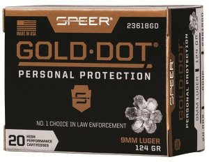 Speer Gold Dot 9mm Luger 124gr Hollow Point 20/Box 23618GD