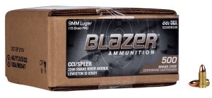 CCI Blazer Brass Handgun 9mm Luger 115gr Full Metal Jacket 500 Rounds