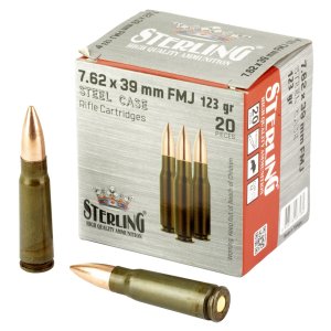 Sterling 7.62x39mm 123 Grain FMJ Steel Cased Ammo 20rd