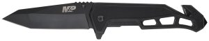 Smith & Wesson M&P Body Guard 1160826 Folding Knife, 3.99" Tanto Blade, Stainless Steel, Black Finish, Pocket Clip
