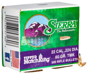 Sierra 7160C Tipped MatchKing .224 60gr TMK Bullets - 500ct Box for Varmint