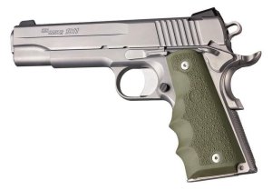 Hogue 1911 Govt Model OD Green Rubber Grip Finger Grooves