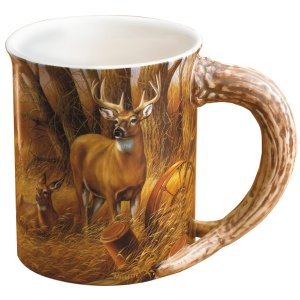 Wild Wings Sculpted Mug 16 oz Antler Handle Whitetail Art