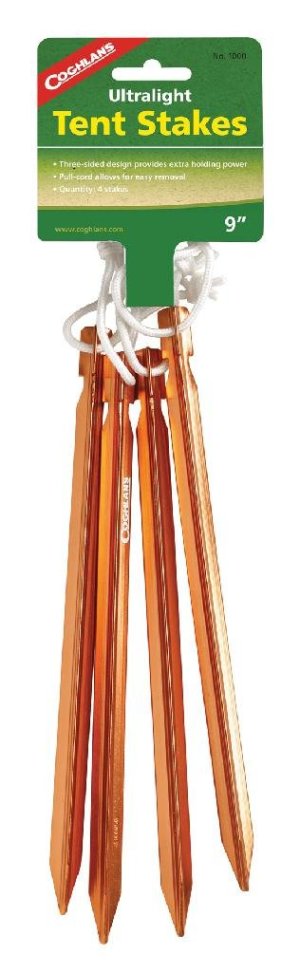 COGHLAN'S Ultralight 9' Tent Stakes 4pk Orange Anodized Aluminum