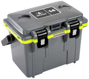 Pelican IM 14 Quart Cooler - Dark Gray/Green, Injection Molded, 18"x12"x13", Built-in Bottle Opener, Made in USA
