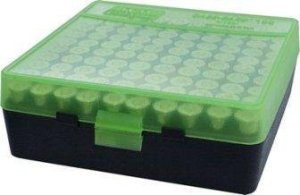 MTM Case-Gard P-100 Series 100 Round Handgun Ammo Box .38/.357 Green/Black