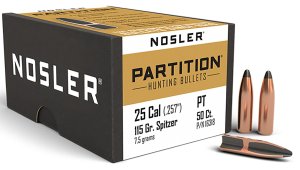 Nosler 16318 Partition Hunting 25 Cal .257 115 gr Spitzer 50 Per Box