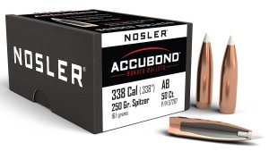 Nosler AccuBond Hunting 57287 .338 Cal 250 gr Spitzer Point 50 Per Box
