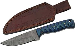 SZCO Rite Edge DM1290 4" Blue Twisted Wood Hunter Damascus Knife