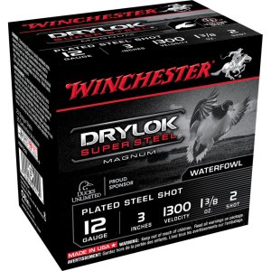 Winchester Drylok Magnum 12 Gauge Plated Load 2 Shot 1 3-8 Ounce 25 Rounds