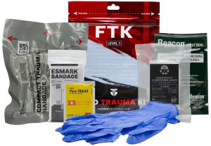 TacMed Field Trauma Kit Level 1: Compact, Lightweight - Includes Bandage, Chest Seal, Gauze, CPR Shield, Gloves