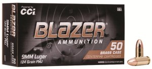 CCI Blazer Brass 5201 9mm Luger 124 Grain FMJ 50 Round Box