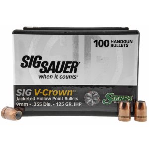 Sierra V-Crown 9mm Luger JHP 125gr Pistol Bullets - 100 Count