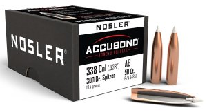 Nosler AccuBond .338 Caliber 300 Grain Spitzer Point 50 Count Box