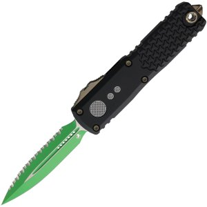 Microtech UTX-85 G4 3.1 In D/E Full Serrated Green Blade Black AL Handle